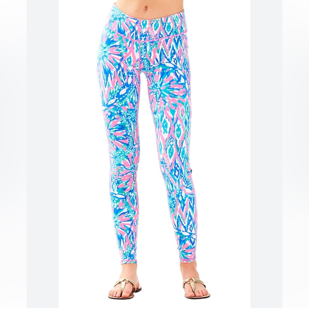 Lilly Pulitzer Luxletic Floral Weekender Leggings Tiki Pink And Light Blue Sz S - Picture 2 of 10